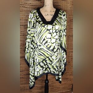 Dana Buchman Lime and Black Abstract Tunic